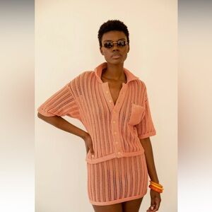 Savanna Morrow Mirana Pink Guava Knit Buttondown Shirt